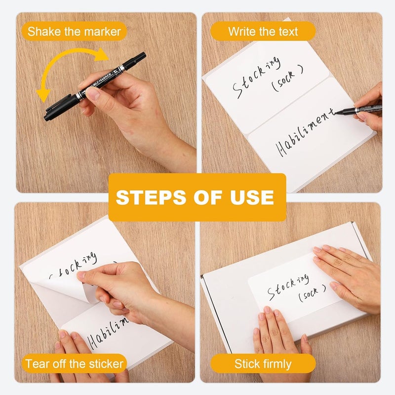 Thboxes 200 Pcs Labels for Storage Bins, 6 x 4 inch Large Label Stickers with 1 Double-Ended Marker Pen Removable Labels Adhesive Moving Labels Blank Labels Tear Resistant No Residue for School Business Home - Image 5